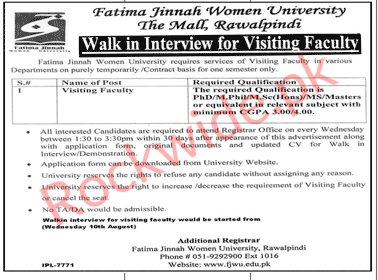 Fatima Jinnah Women University JOBS